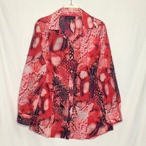 Reptile Print Button Down Cotton Shirt With Roll Tab Sleeves Size L